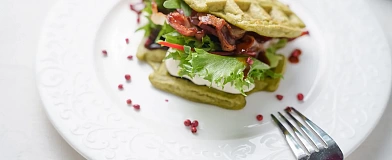 Spinach waffles with BBQ sauce
