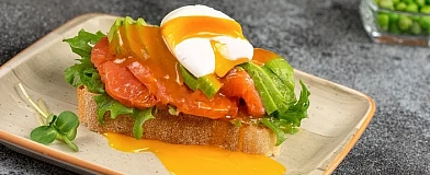 Bruschetta with Poached Egg and Seaberry sauce Tamaki